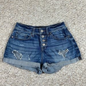 Express Jeans Women Jean Shorts Size 2 Button Fly High Waist Cuffed Distressed